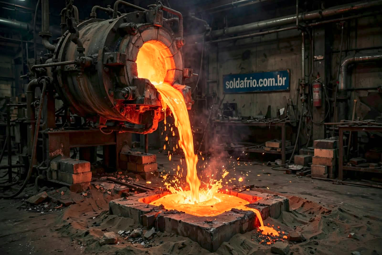 Ambiente industrial de fundição com metal líquido